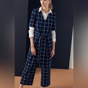 Kowtow Archive Cotton Twill Organic Cotton Cropped Jumpsuit in Blue Check Medium